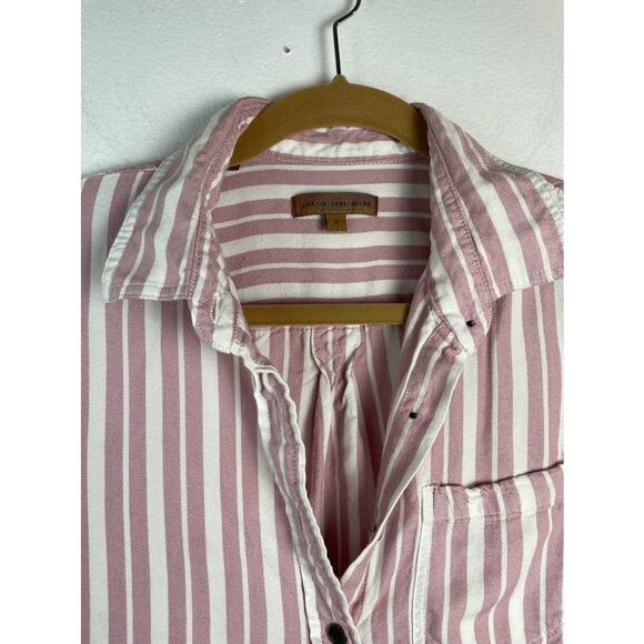 Pink Striped Button Up Top Womens Size Small Long Sleeve Collared Top Casual - Picture 2 of 12